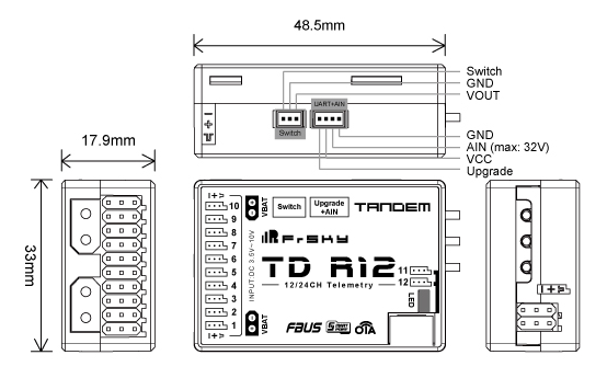 FrSky TD R12 Dual 2.4Ghz &amp; 868Mhz 120CH OTA (copia)