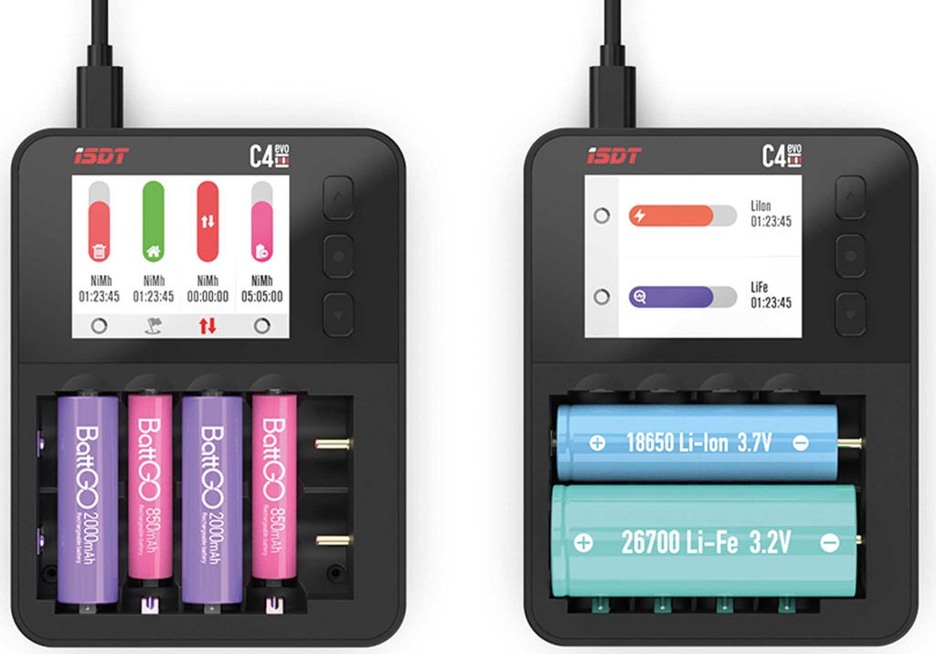 ISDT C4 EVO 4x AAA / AA o 2x  18650 / 26700 LiPo/LiFe/Li-Ion para USB-C