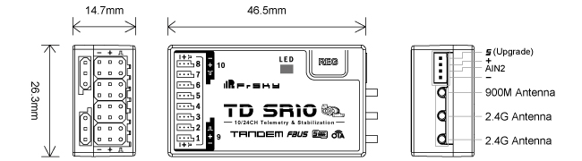 FrSky TD SR10 Dual 2.4Ghz &amp; 868Mhz 10CH OTA (Estabilización)