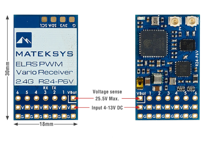 Matek Receptor con Vario ExpressLRS ELRS R24-P6V 2.4GHz