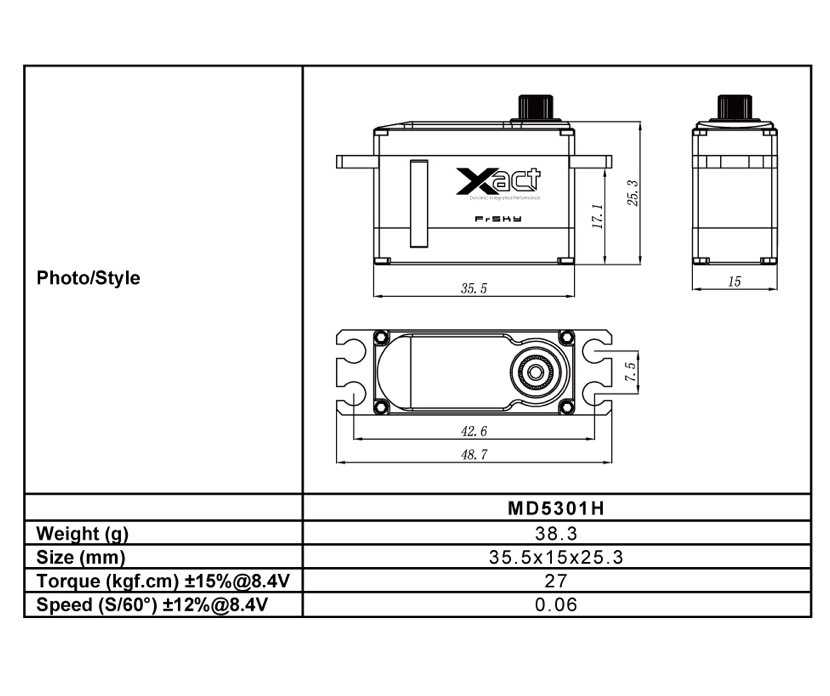 FrSky Xact MD5301H Digital Metal Coreless 15mm 38.3g 27Kg-11811