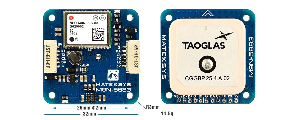 Módulo GPS GNSS Matek M9N & Brújula 5883L-11217