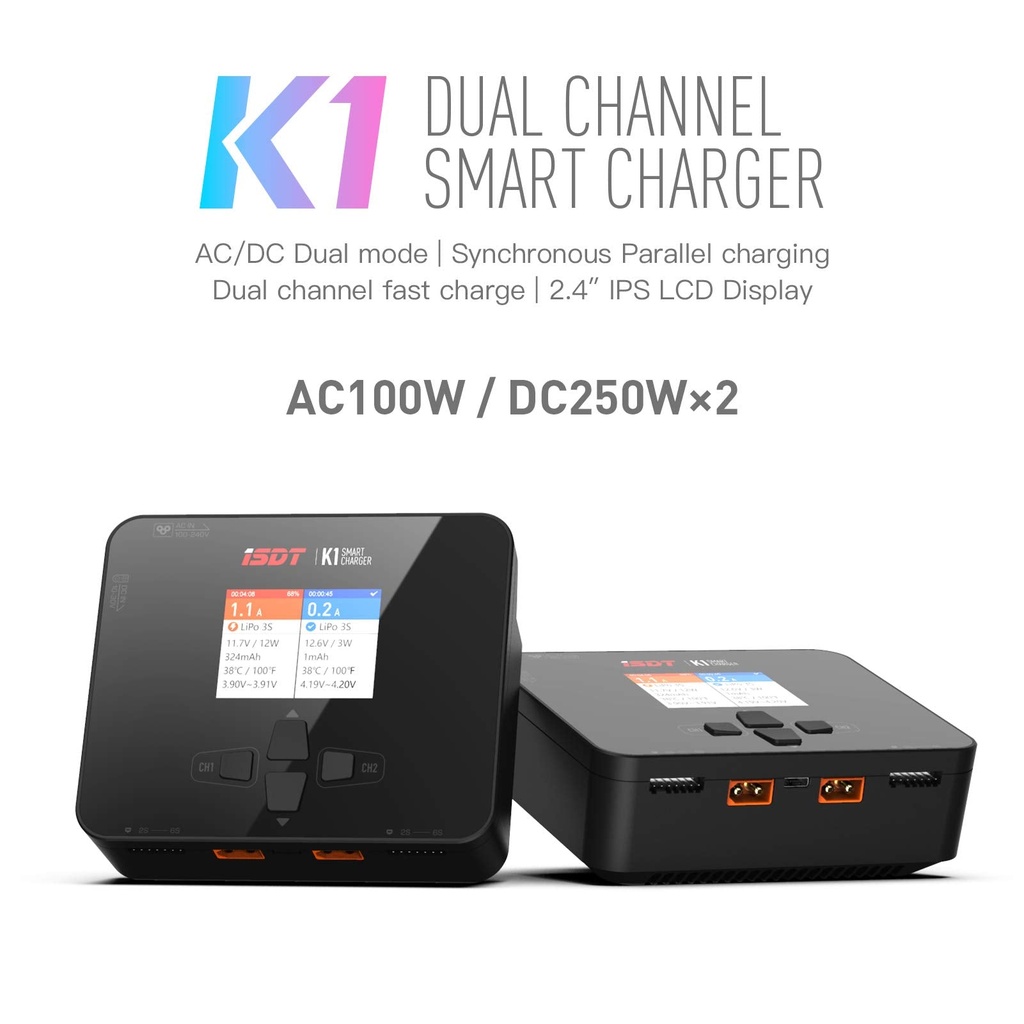 ISDT Cargador Inteligente Dual K1 AC 100W / DC 2x 250W 10A-11108