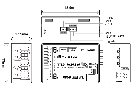 FrSky TD SR12 Dual 2.4Ghz & 868Mhz 12CH OTA (Estabilización)-10794