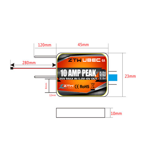 ZTW BEC UBEC 6A 5/5.5/6V 2s - 6s LiPo-10559