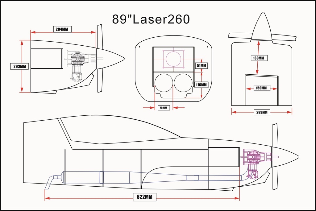 Skywing Laser 260 V2 89" 2260mm (Blanco - Rojo)-9766