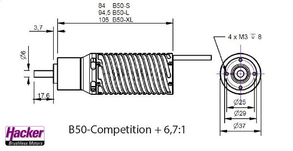 Hacker B50-9XL Competition 1820KV + 6,7:1-9014