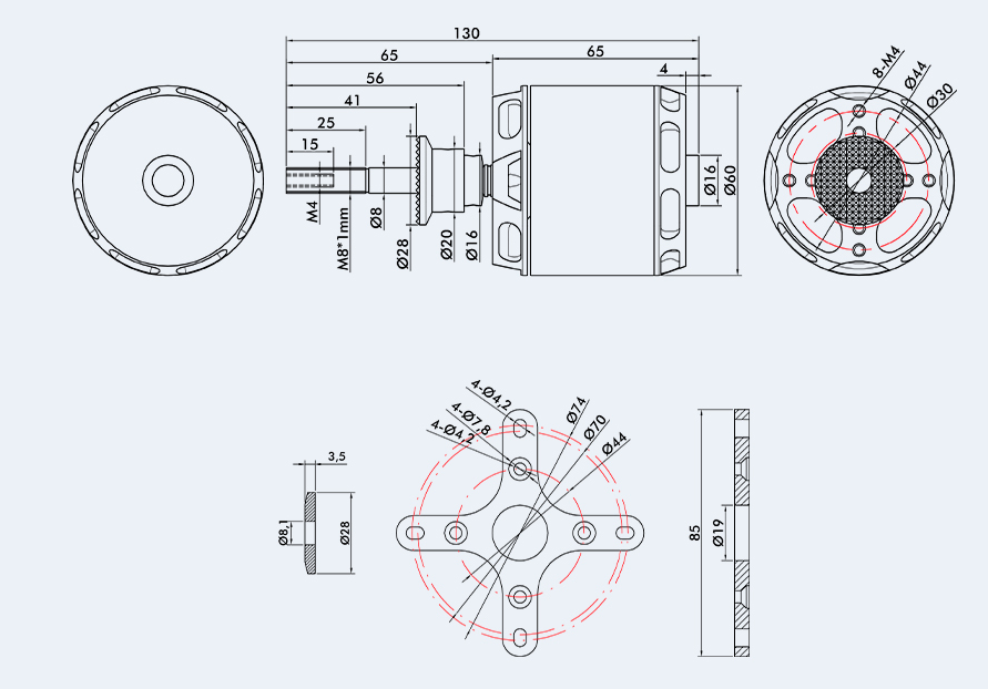 T-motor AT5030-B 200KV (25-30CC)-6332