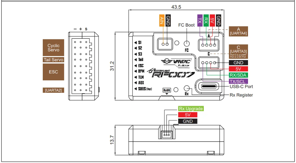 ROTORFLIGHT VANTAC RF007 Twin Controlador de vuelo de helicóptero Flybarless