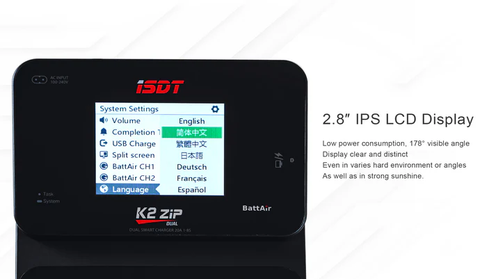 ISDT Cargador Inteligente Dual K2 Zip AC 200W / DC 2x 500W 20A 