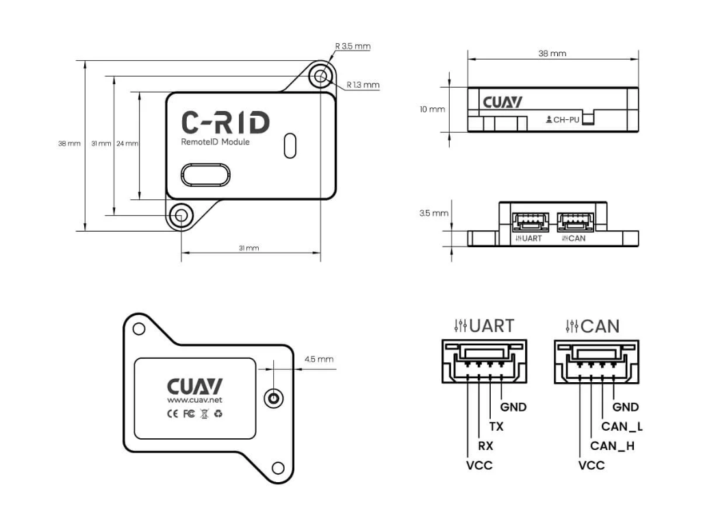 CUAV C-RID UART & CAN (Identificación Remota de UAS)
