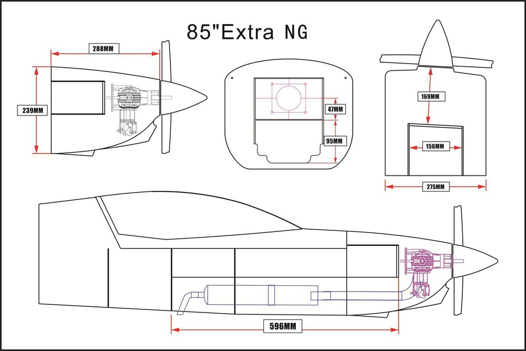 Skywing Extra NG 85&quot; 2159mm (Blanco - Rojo)