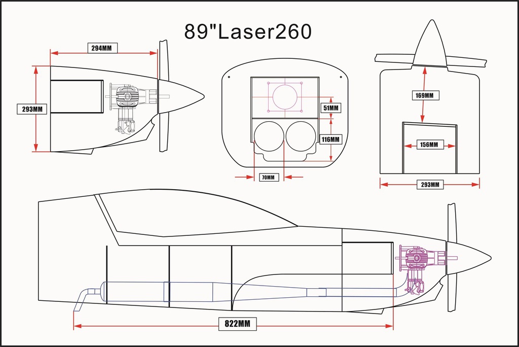 Skywing Laser 260 V2 89&quot; 2260mm (Blanco - Rojo)