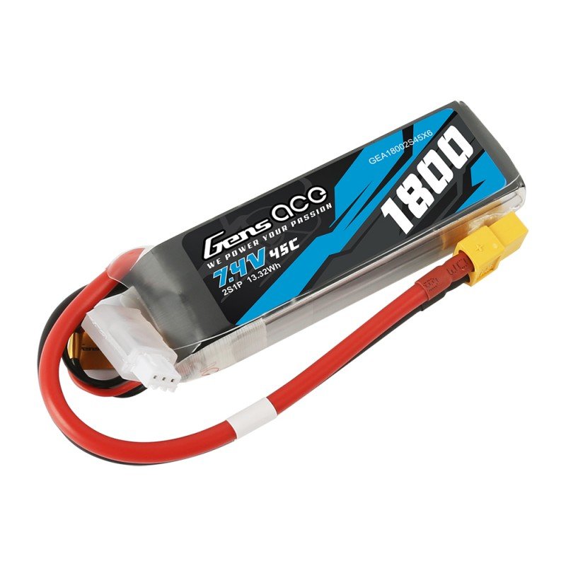 Gens Ace 1800mAh 2S 7.4V 45C Lipo Battery