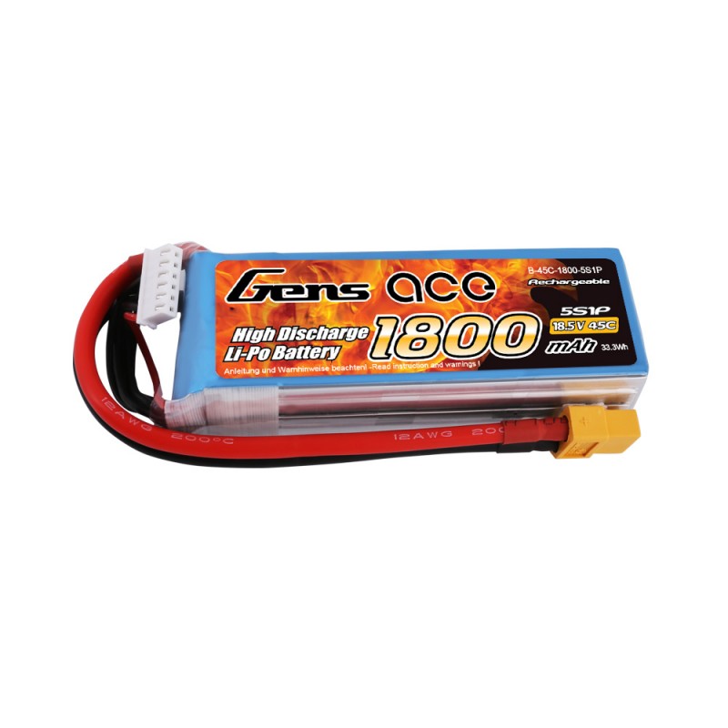 Gens Ace 1800mAh 5S 18.5V 45C Lipo Battery