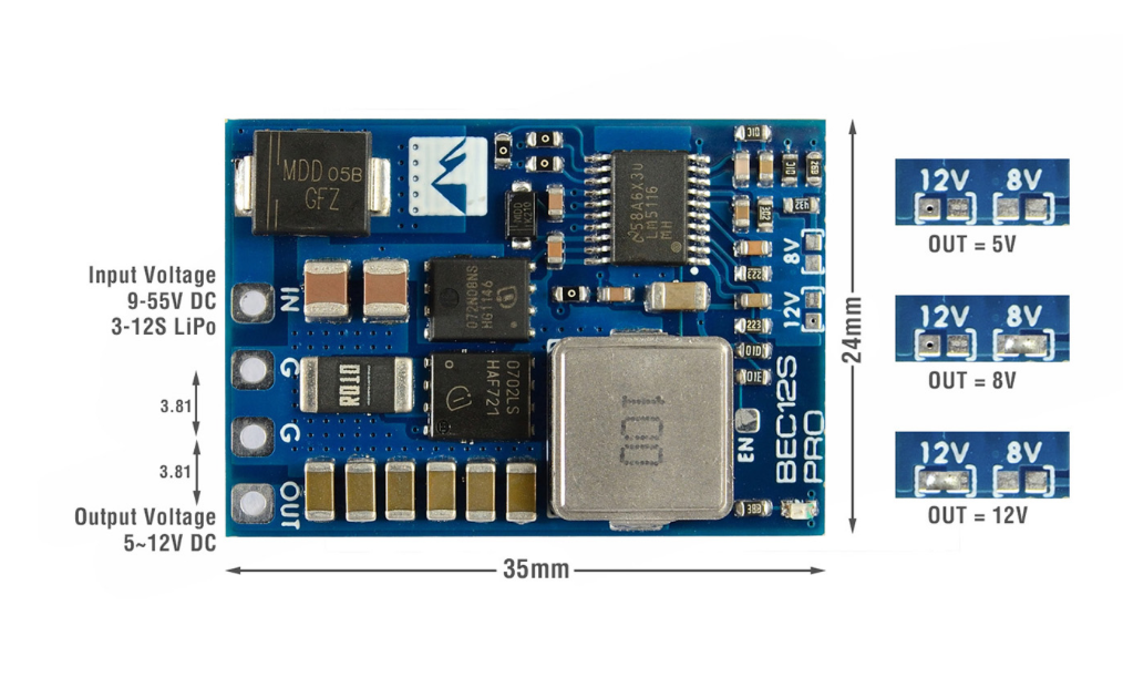 Matek Micro BEC 12S PRO 9v to 55V 5.2V/8V/12V 5A