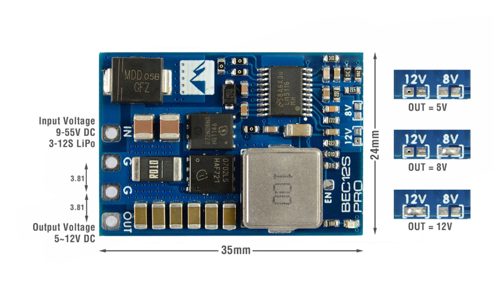 Matek Micro BEC PRO 9v to 55V 5.2V/8V/12V 5A