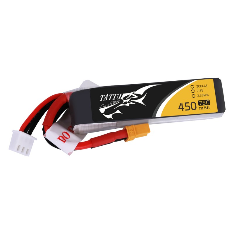 TATTU 450mAh 2S 7.4V 75C Lipo Battery (Long)