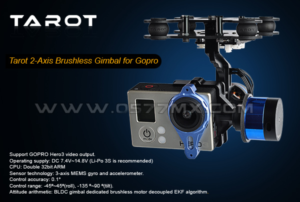 Gimbal 2 ejes brushless Tarot Gopro 3/4 - Sólo chasis y motores - Sin electrónica
